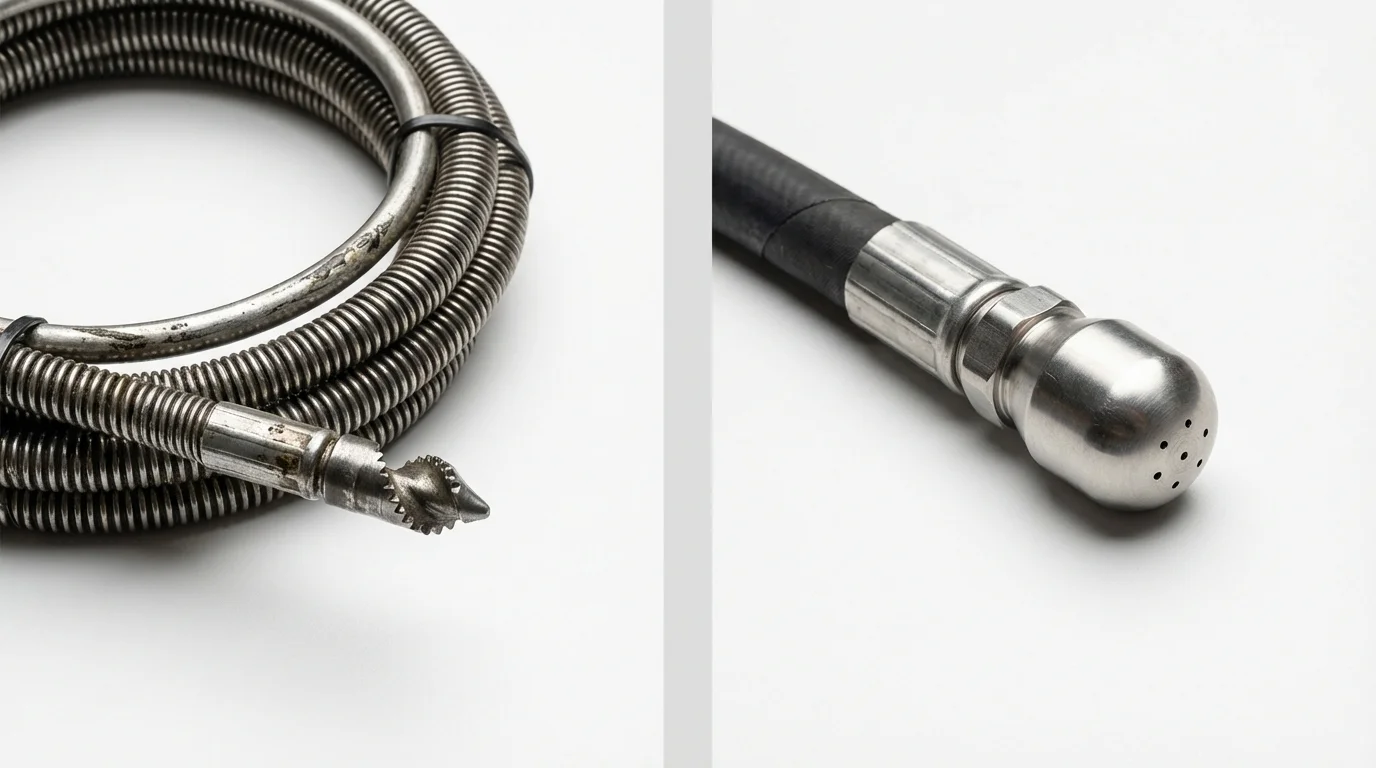 Drain snake cable and hydro jetting nozzle used for drain cleaning in Athens, TX